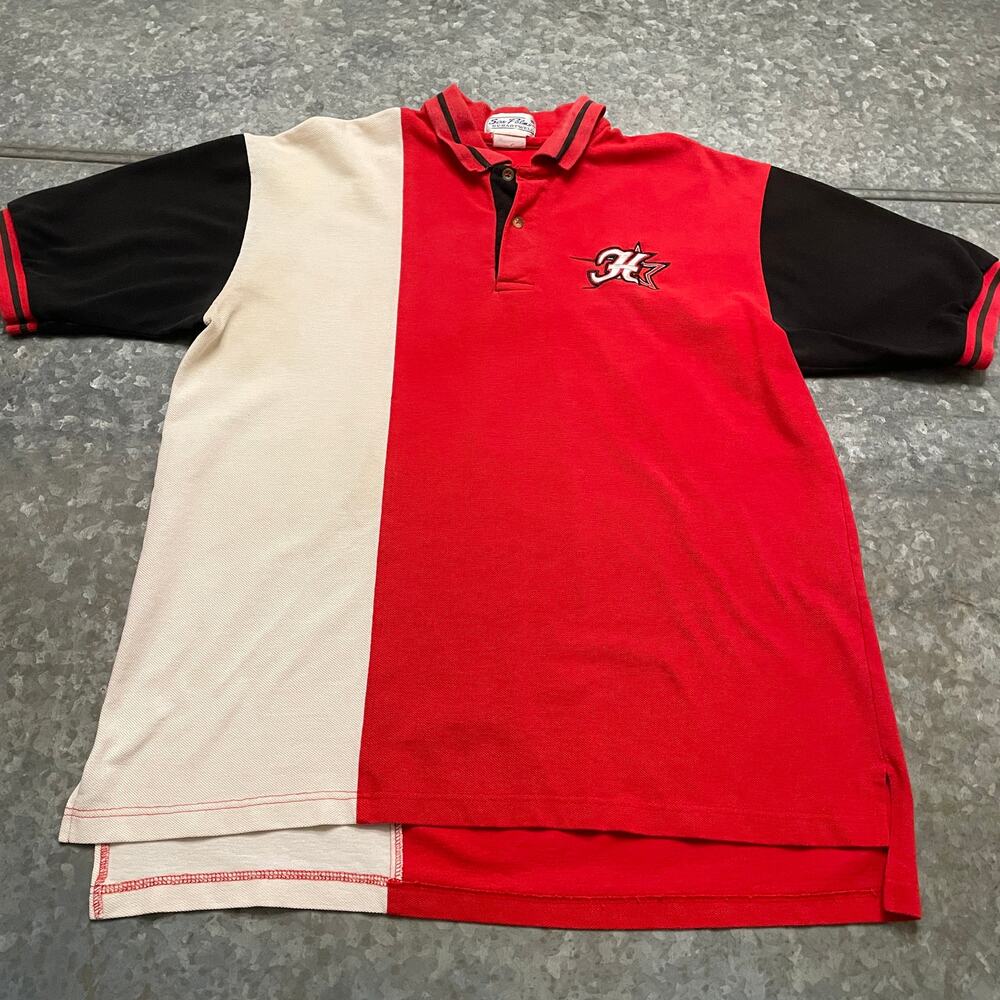 Vintage H Star Embroidered Logo Colorblock Polo Shirt Mens Large Red Black 90s